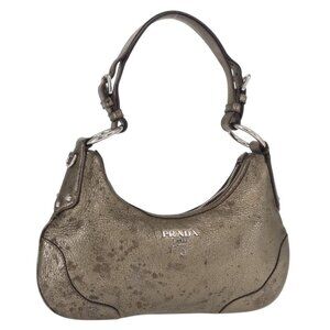 Authentic PRADA Shoulder Bag Leather Bronze Silver